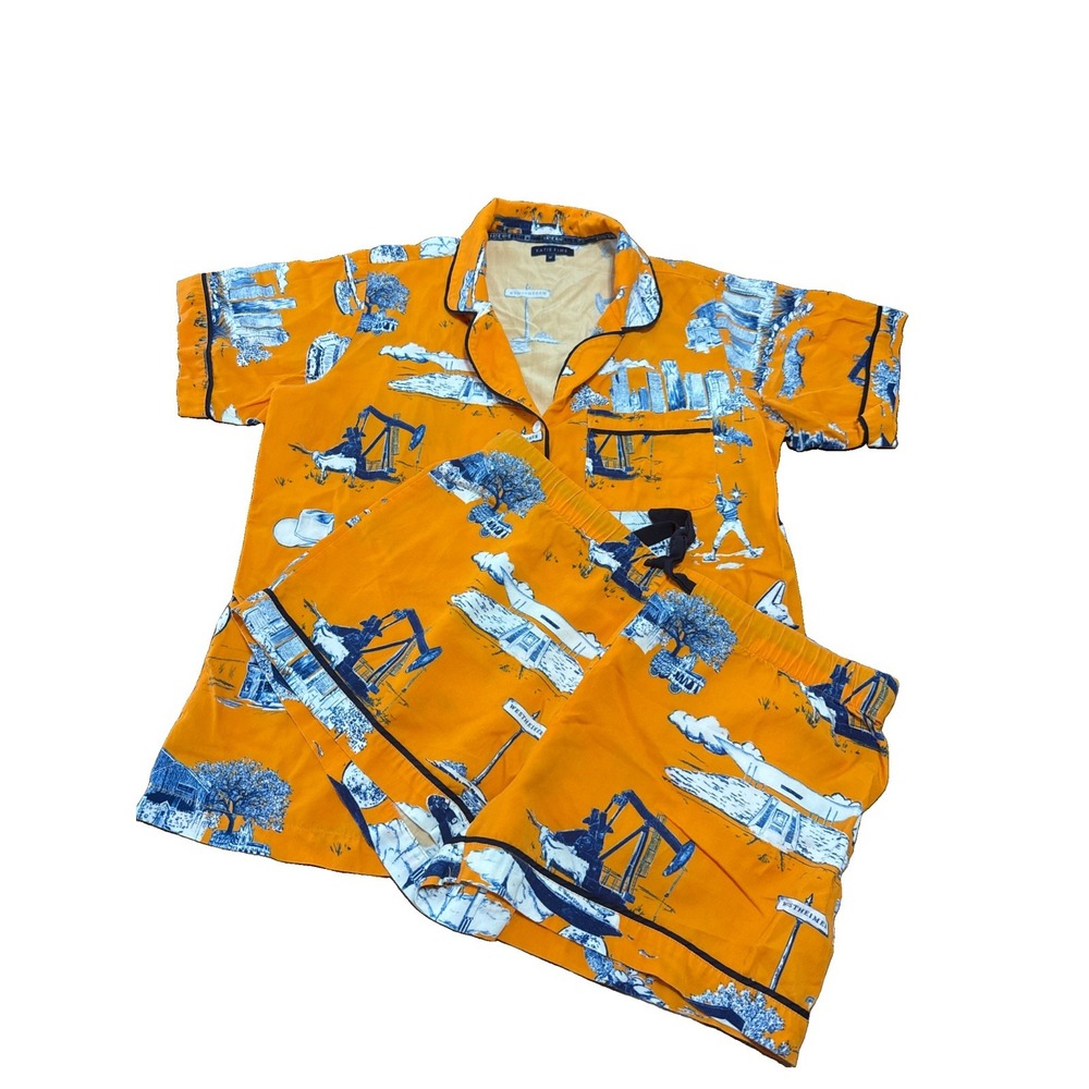 Katie Kime Orange Navy Houston Toile Pajama Top Shorts Set Medium